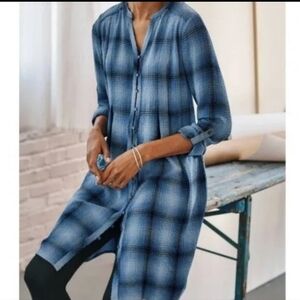 J Jill Elliptical Plaid Shirt Midi Dress size Large Blue Black